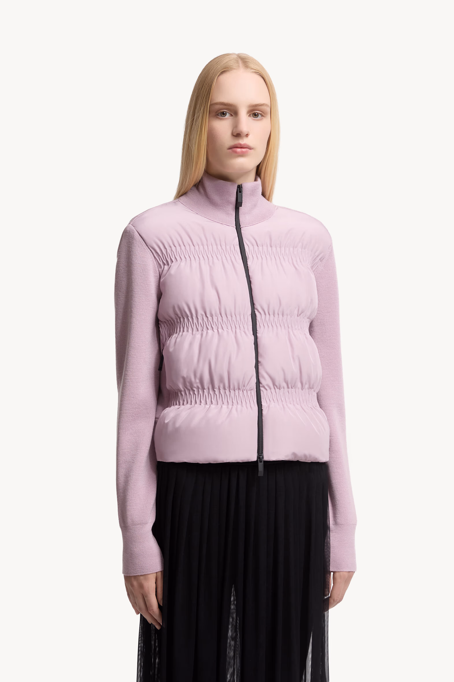 Padded Wool Zip-Up Cardigan Women Dusty Pink Moncler 3